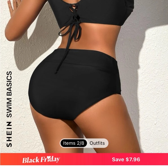 Lot of 5 SHEIN black 2 piece bathing suits and one additional top. NWOT - Picture 4 of 15